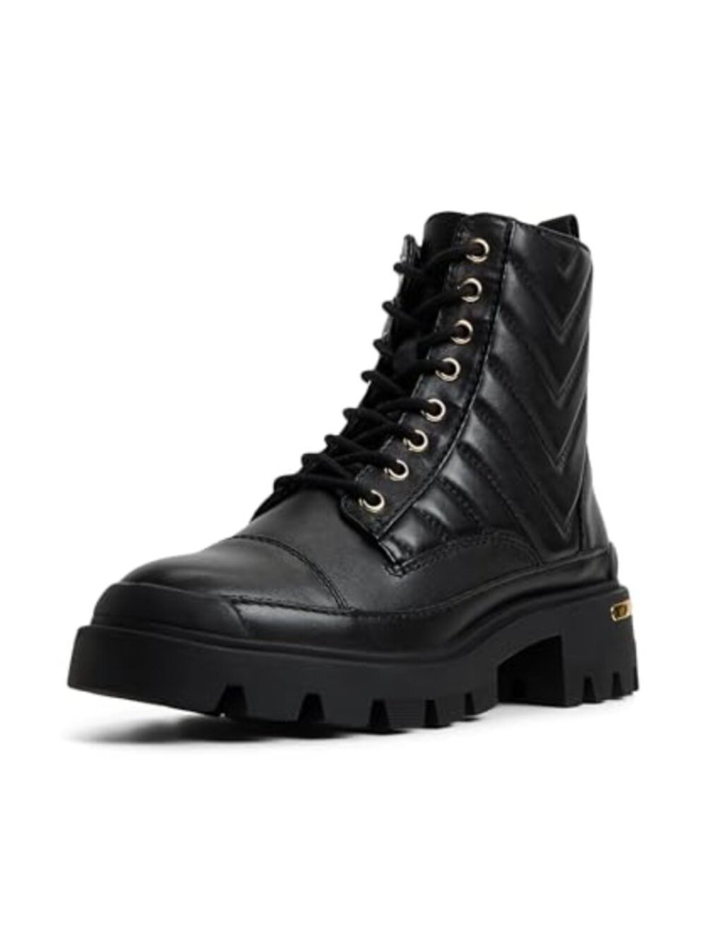 ALDO Quilted Leather Combat Boot Round Toe Block Heel Ankle Bootie